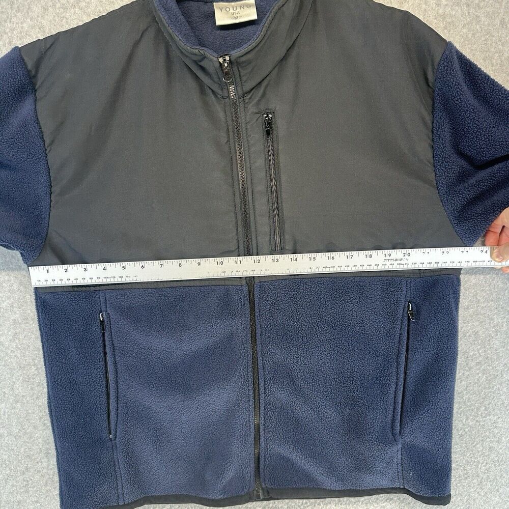 Young USA Mens Fleece Jacket Lightweight Black Blue Full Zip Zippered Pockets M - Picture 3 of 12